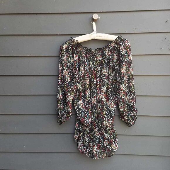 Romy Sheer Black Floral Peasant Top size Medium - Picture 3 of 8